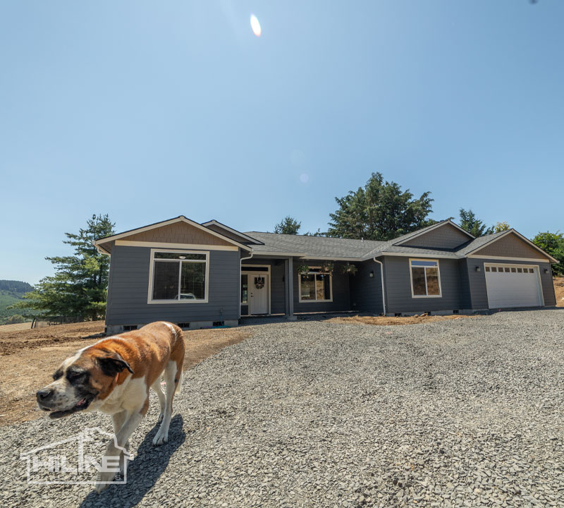Image of Home Plan 2576 with dog outfront.