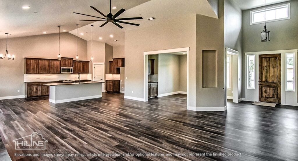 Home Plan 2592 kitchen, great room, and dining.